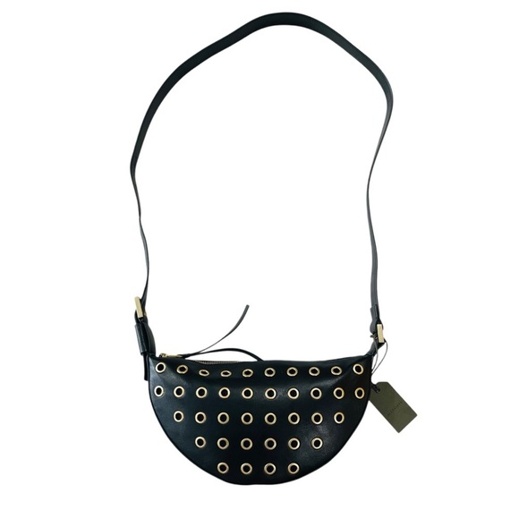 ALLSAINTS Half Moon Eyelet Shoulder Crossbody Bag Black 100% Lamb Leather NEW - Picture 10 of 16